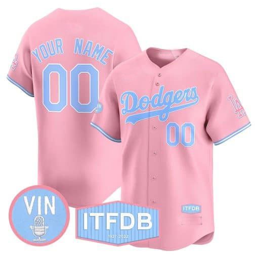 Dodgers Vin ITFDB Patch Bubblegum Pink Vapor Premier Limited Custom Jersey – All Stitched-Pink Gold Baseball Jersey