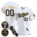 Dodgers Vin Patch & Kobe Bryant Gold Trim Vapor Premier Limited Custom Jersey V2 – White Gold Baseball Jersey