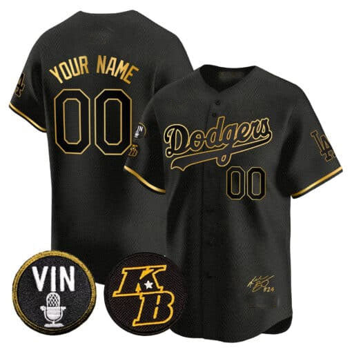 Dodgers Vin Patch & Kobe Bryant Signature Vapor Premier Limited Custom Jersey – Black Baseball Jersey