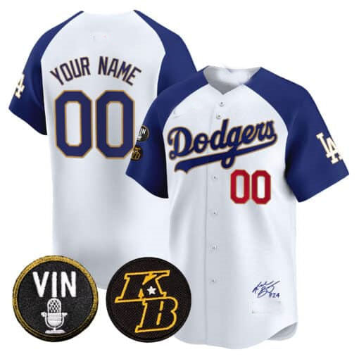 Dodgers Vin Patch & Kobe Bryant Signature Vapor Premier Limited Custom Jersey – White Baseball Jersey