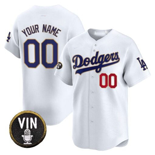Dodgers Vin Scully Patch Gold Trim Vapor Premier Limited Custom Jersey – All Stitched-White Baseball Jersey