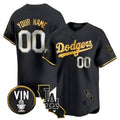 Dodgers Vin & California Patch Gold Trim Vapor Premier Limited Custom Jersey – All Stitched-Black Baseball Jersey