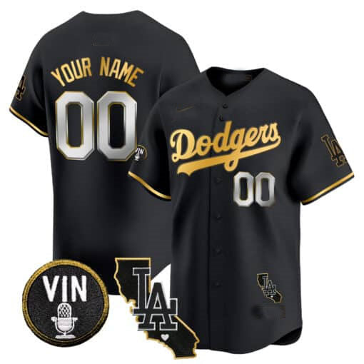 Dodgers Vin & California Patch Gold Trim Vapor Premier Limited Custom Jersey – All Stitched-Black Baseball Jersey
