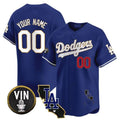 Dodgers Vin & California Patch Gold Trim Vapor Premier Limited Custom Jersey – Royal Baseball Jersey
