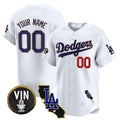 Dodgers Vin & California Patch Gold Trim Vapor Premier Limited Custom Jersey – White Gold Baseball Jersey
