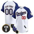 Dodgers Vin & California Patch Gold Trim Vapor Premier Limited Custom Jersey – White Baseball Jersey