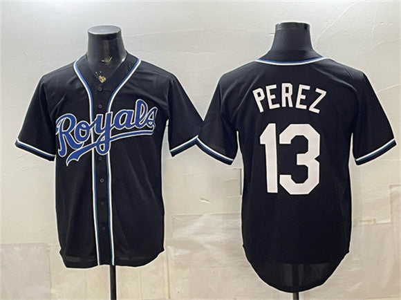 Kansas City Royals #13 Salvador Perez Black 2026 Fashion Replica Black Out Stitched Baseball Jersey