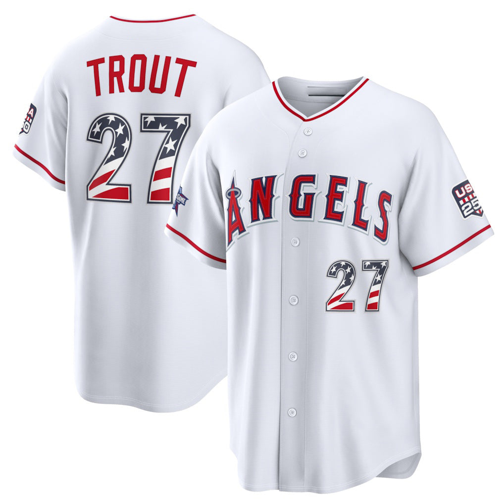 Los Angeles Angels #27 Mike Trout 2026 All-Star Edition Stars & Stripes White Stadium Baseball Jersey