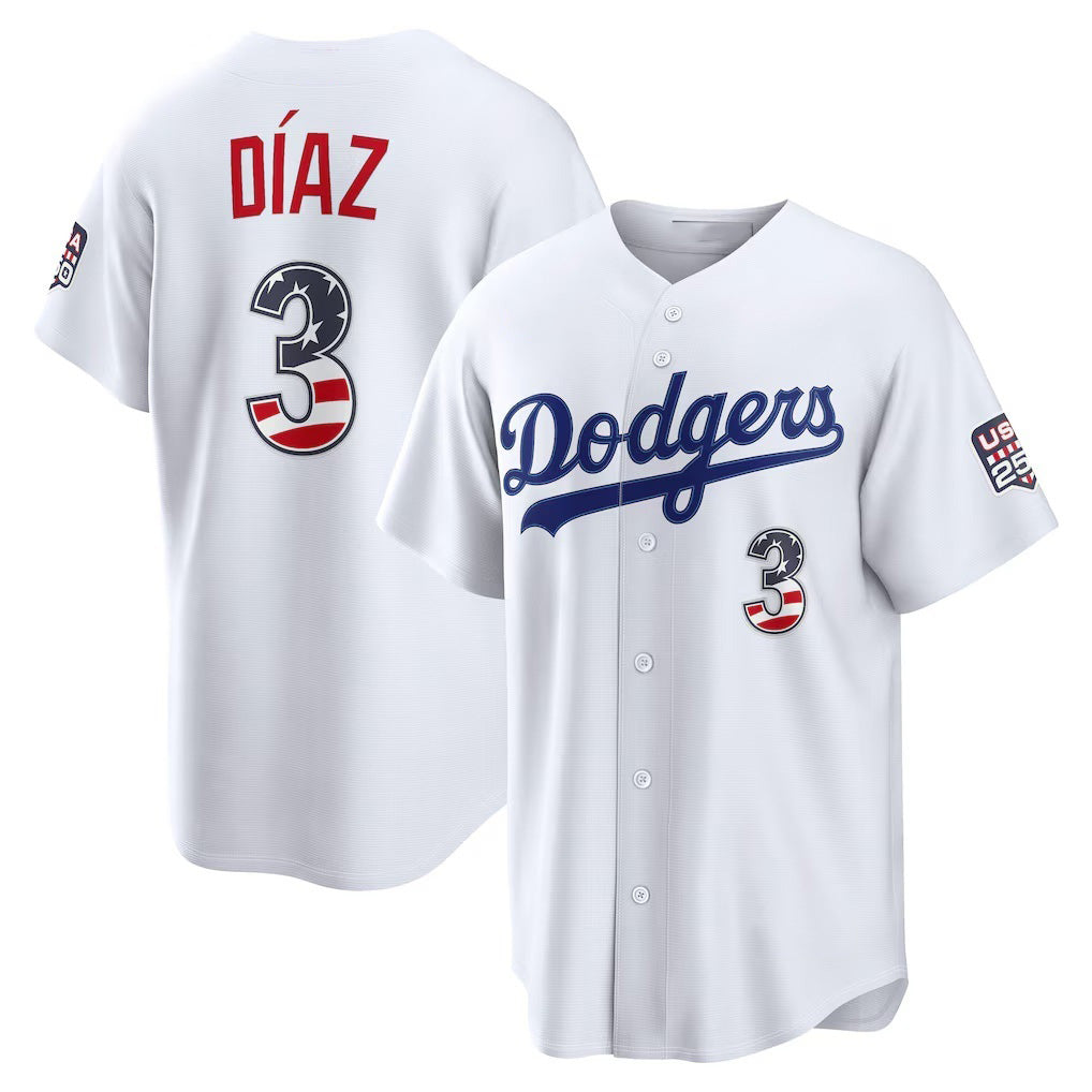 Los Angeles Dodgers #3 Edwin Díaz Fourth of July White USA 250 Stadium Baseball Jersey