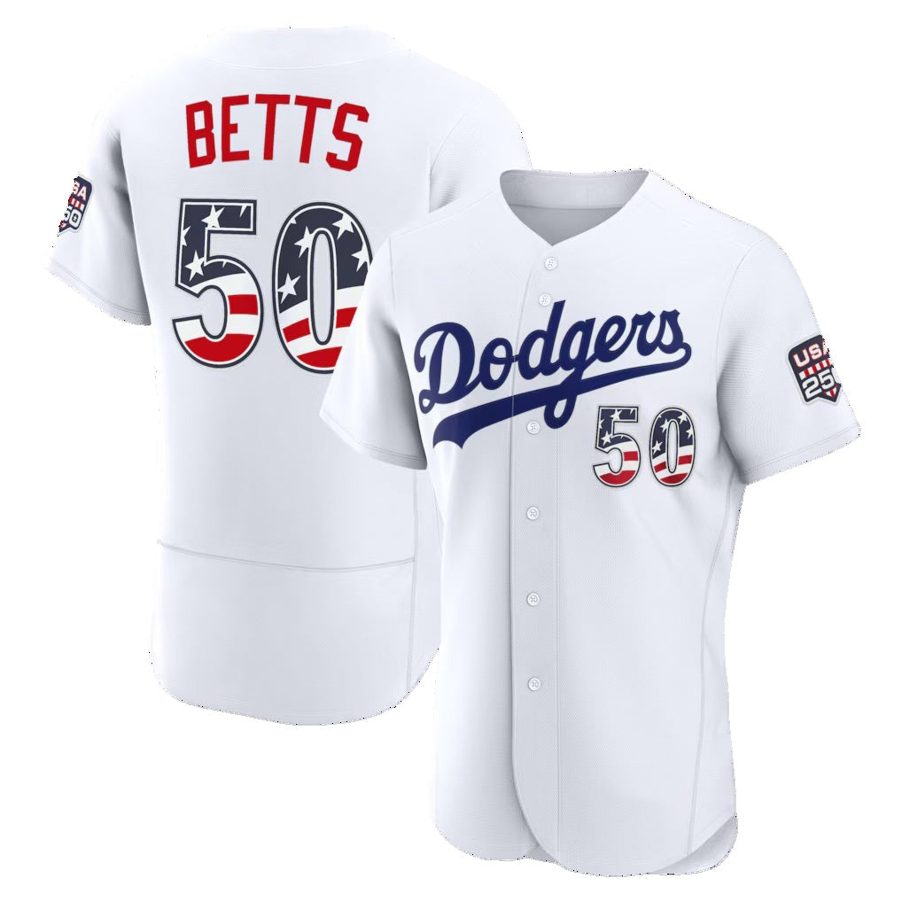 Los Angeles Dodgers #50 Mookie Betts Fourth of July White USA 250 Authentic Baseball Jersey