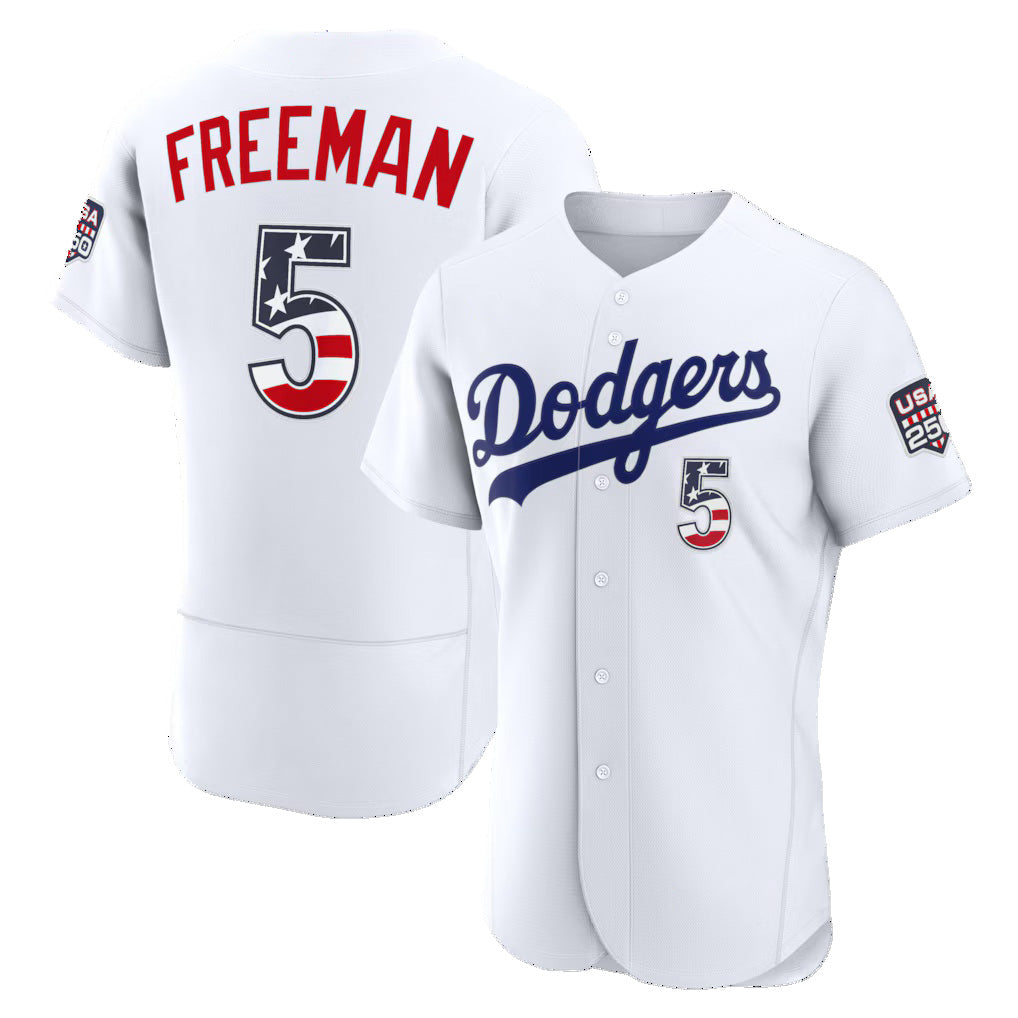 Los Angeles Dodgers #5 Freddie Freeman Fourth of July White USA 250 Authentic Baseball Jersey