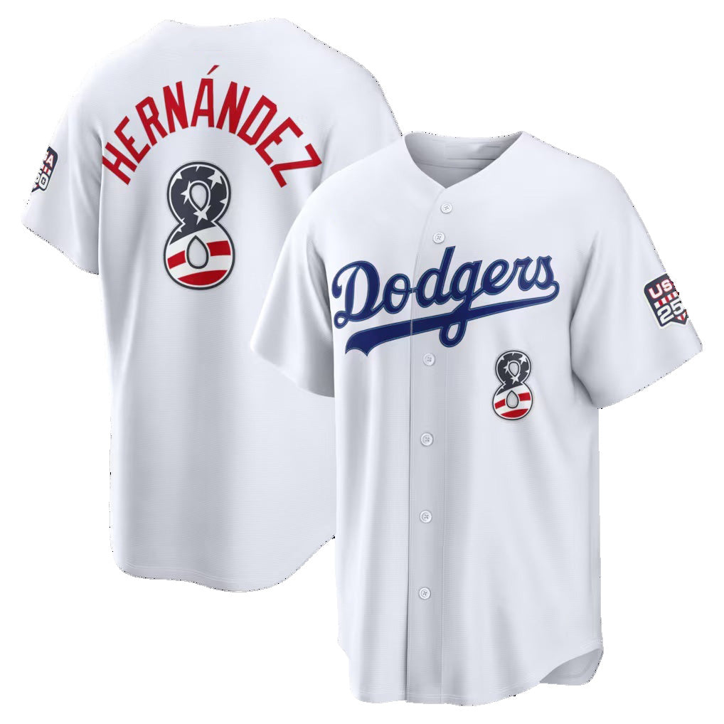 Los Angeles Dodgers #8 Enrique Hernández Fourth of July White USA 250 Stadium Baseball Jersey