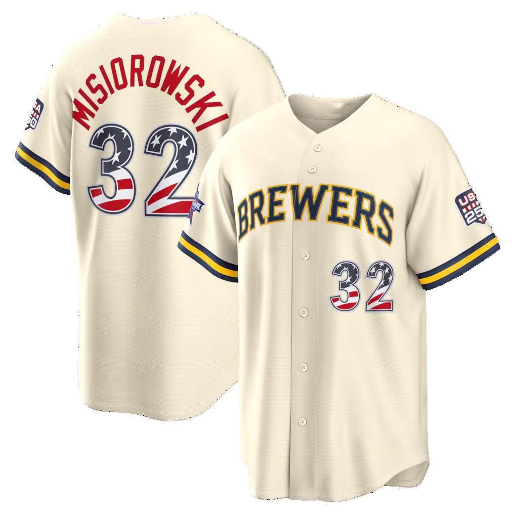 Milwaukee Brewers #32 Jacob Misiorowski 2026 All-Star Edition Stars & Stripes Cream Stadium Baseball Jersey