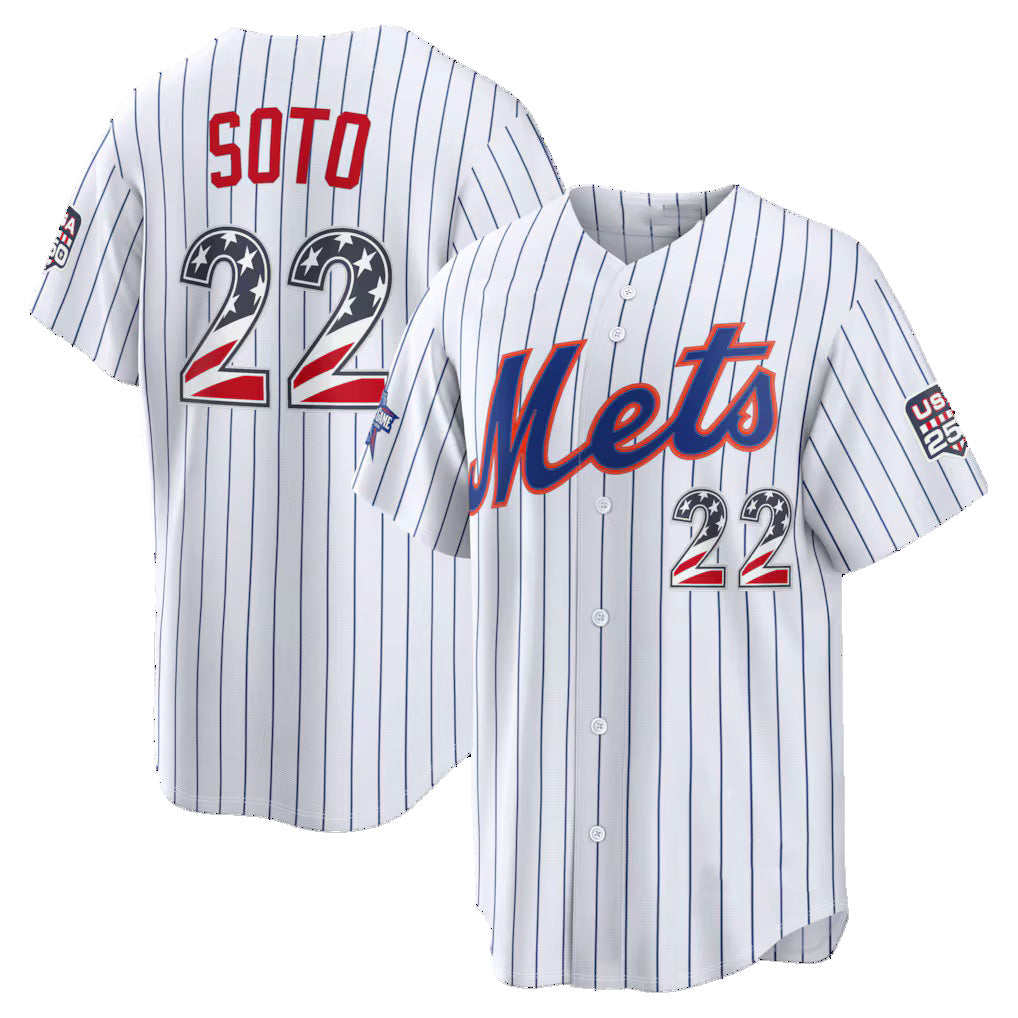 New York Mets #22 Juan Soto 2026 All-Star Edition Stars & Stripes White Stadium Baseball Jersey