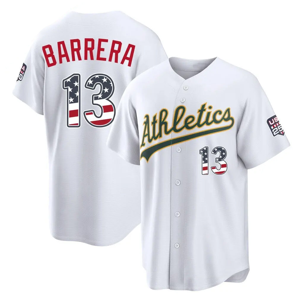 Oakland Athletics #13 Luis Barrera Player White USA 250 Fourth of July Home Game Stitched Baseball Jersey