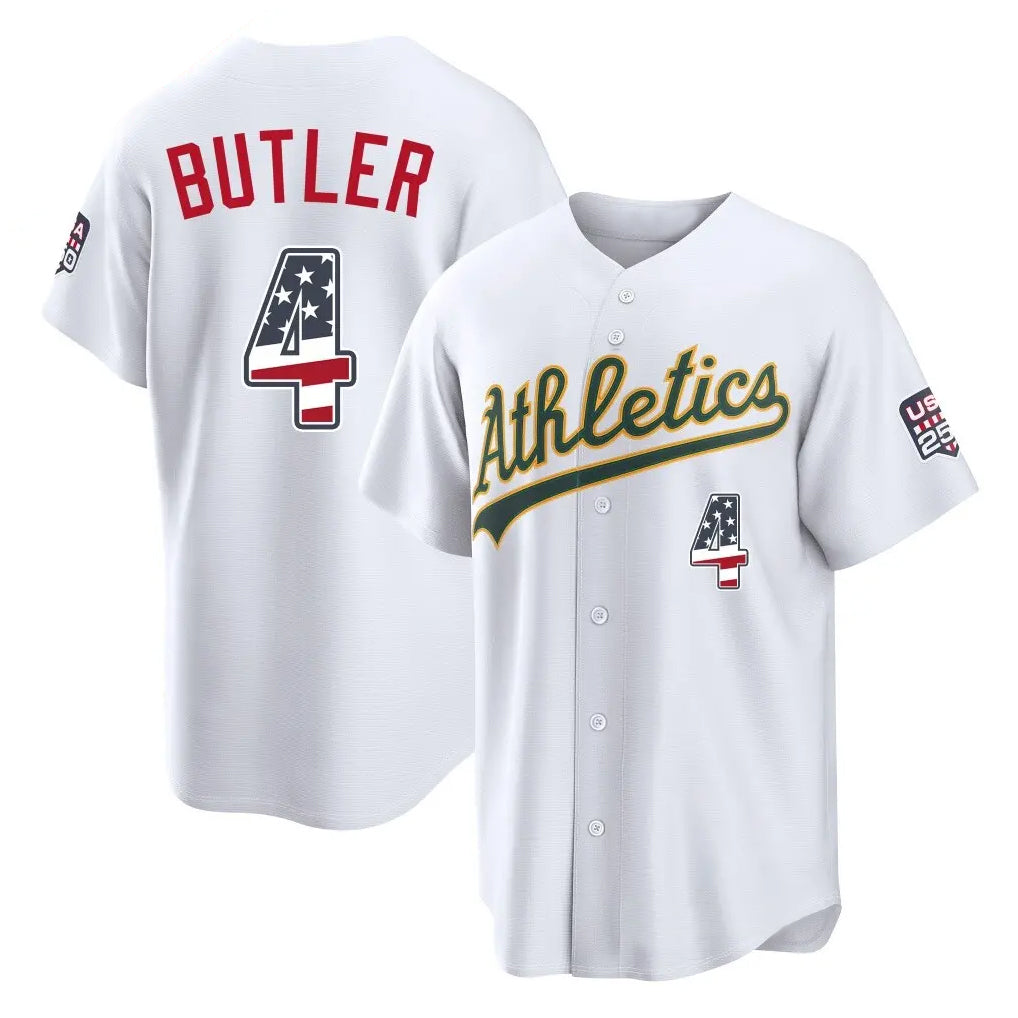 Oakland Athletics #4 Lawrence Butler Player White USA 250 Fourth of July Home Game Stitched Baseball Jersey