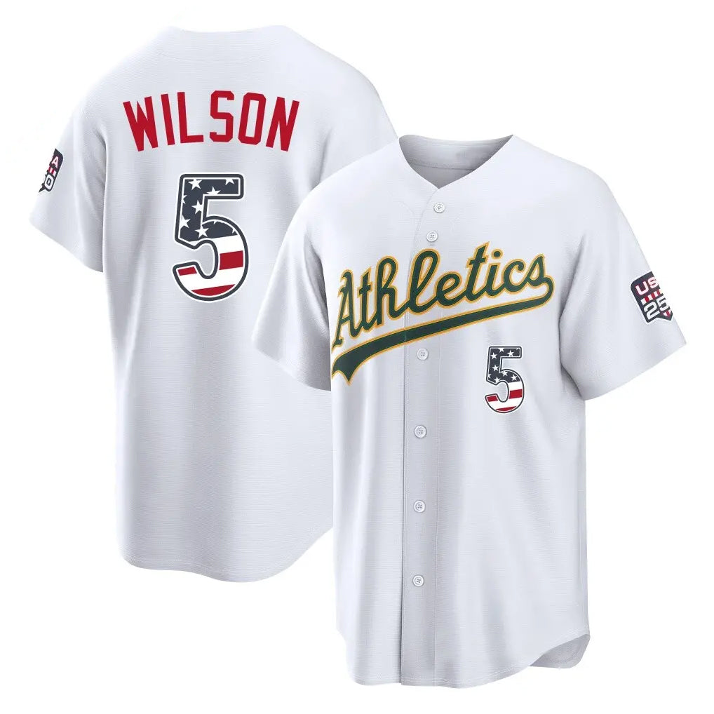 Oakland Athletics #5 Jacob Wilson Player White USA 250 Fourth of July Home Game Stitched Baseball Jersey