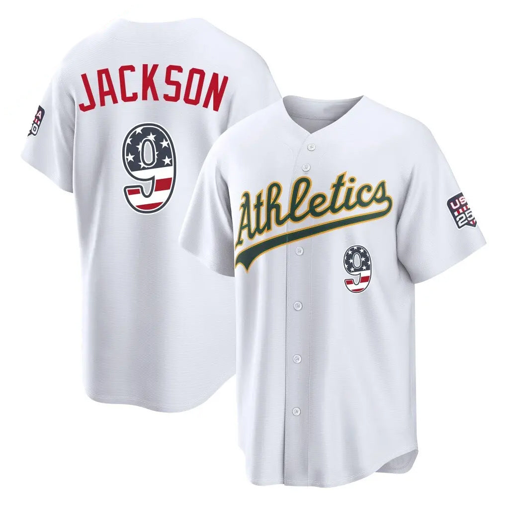 Oakland Athletics #9 Reggie Jackson Player White USA 250 Fourth of July Home Game Stitched Baseball Jersey