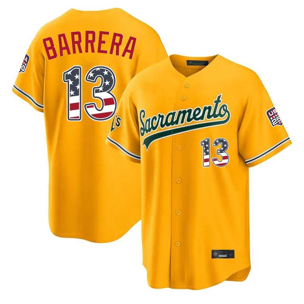 Oakland Athletics #13 Luis Barrera Player Gold USA 250 Fourth of July Home Game Stitched Baseball Jersey