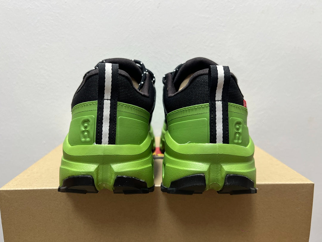 On Cloudrock Low Waterproof Hiking Shoes in Black / Green (Special Edition)