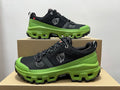 On Cloudrock Low Waterproof Hiking Shoes in Black / Green (Special Edition)