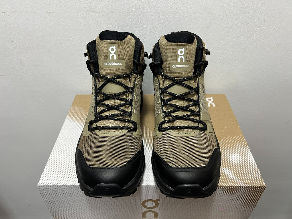 On Cloudrock Mid Waterproof Hiking Boots in Olive / Black