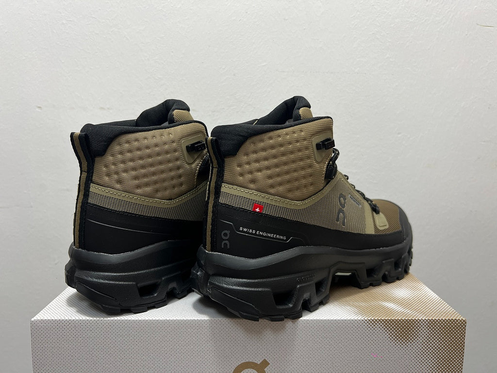 On Cloudrock Mid Waterproof Hiking Boots in Olive / Black