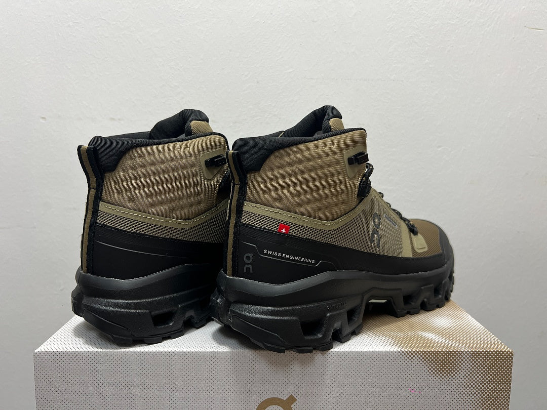 On Cloudrock Mid Waterproof Hiking Boots in Olive / Black