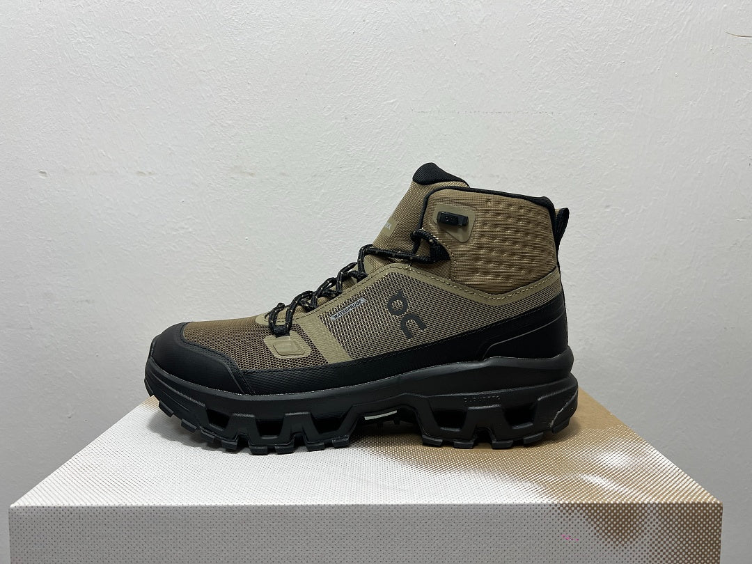 On Cloudrock Mid Waterproof Hiking Boots in Olive / Black