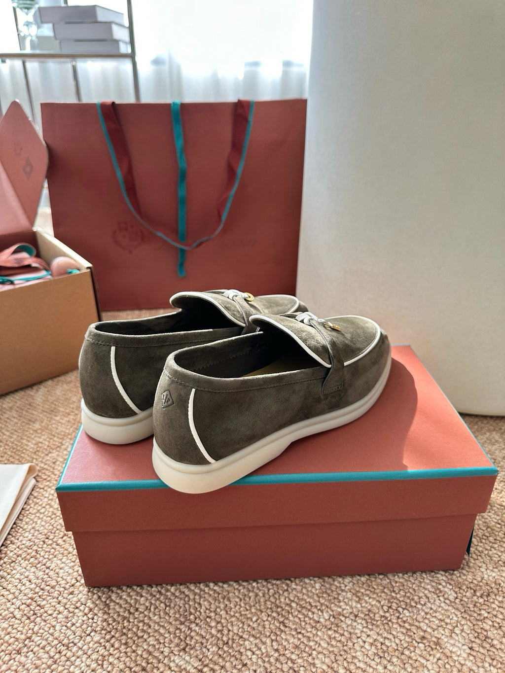 Green Suede Slip-On Loafers, Loro Piana Style