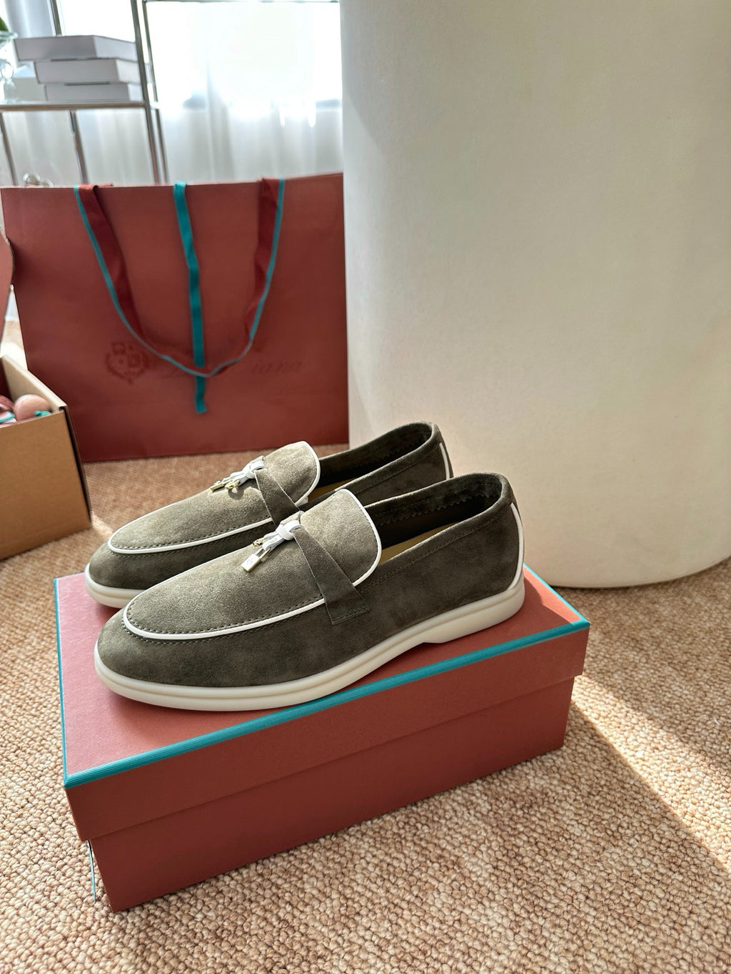 Green Suede Slip-On Loafers, Loro Piana Style