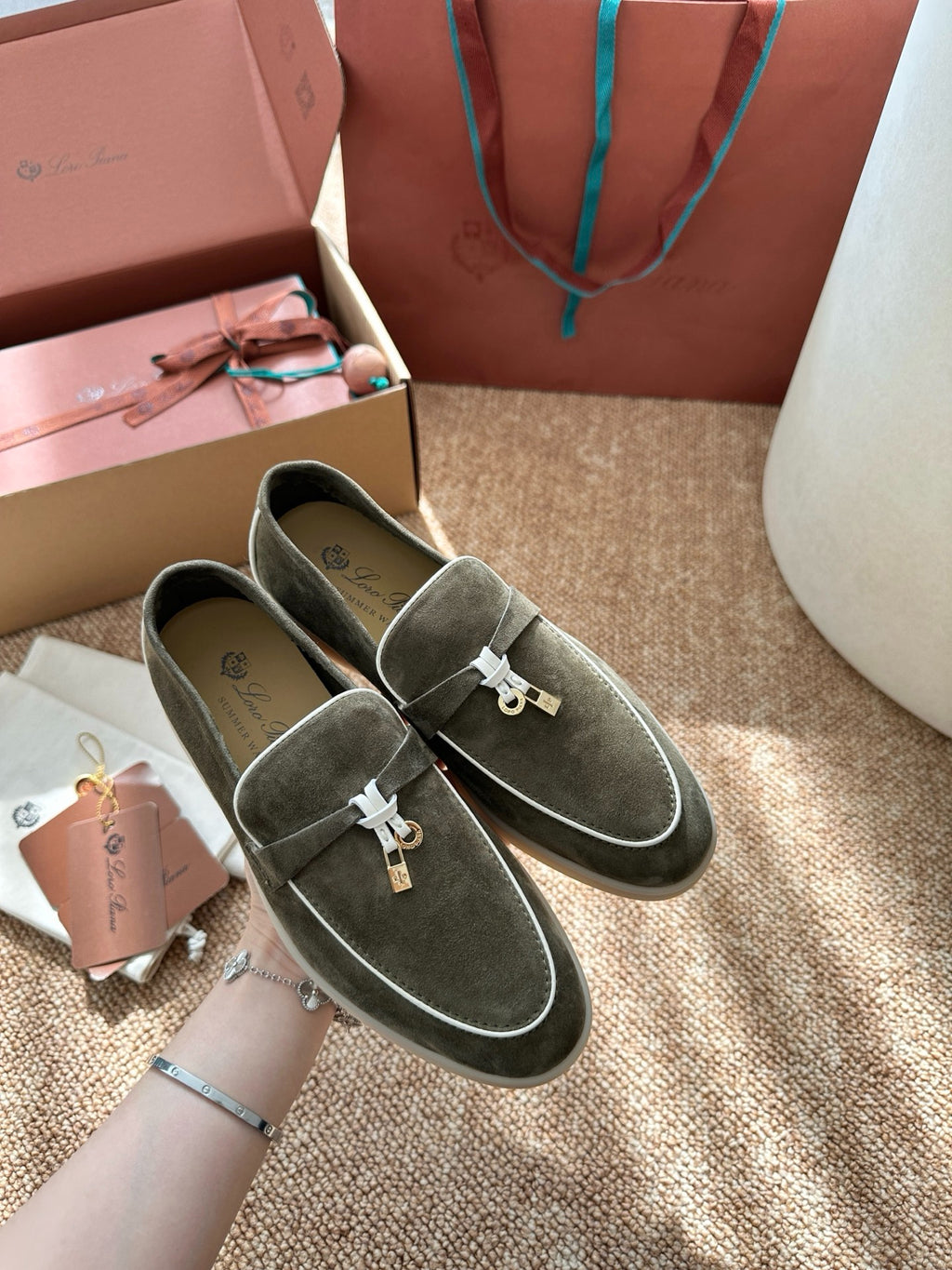 Green Suede Slip-On Loafers, Loro Piana Style