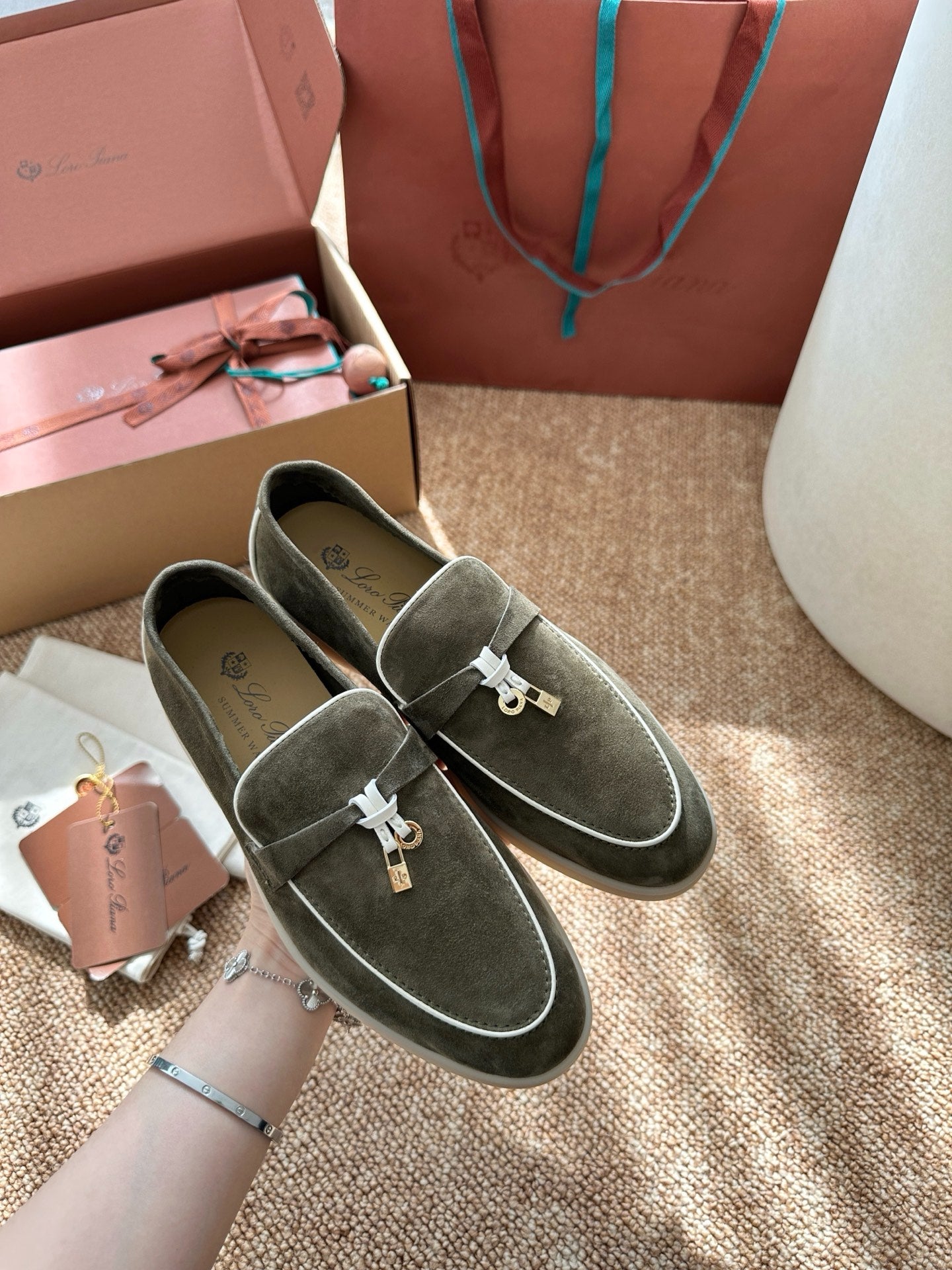 Green Suede Slip-On Loafers, Loro Piana Style