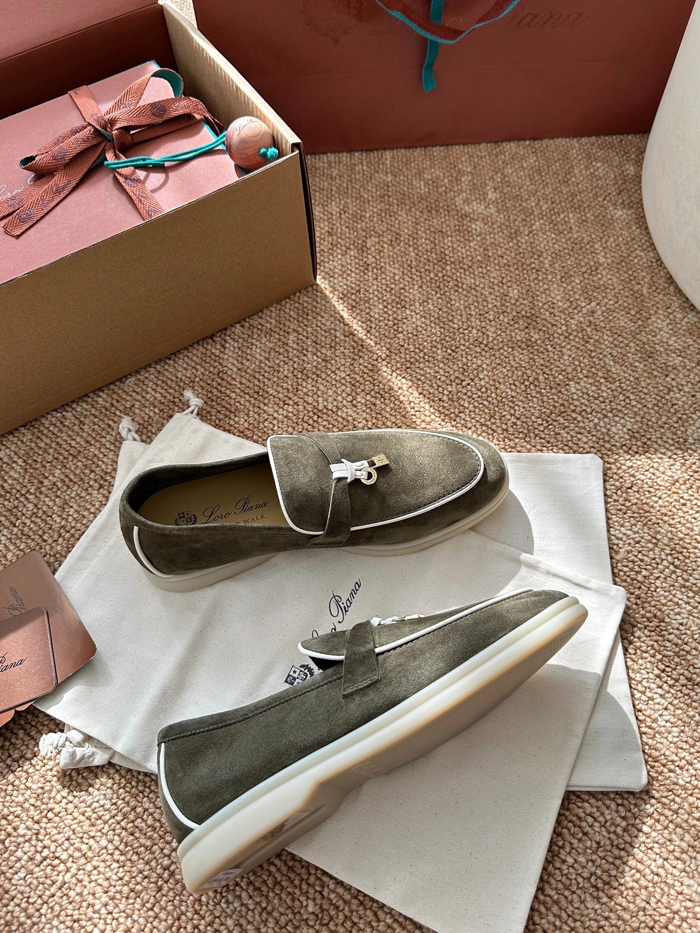Green Suede Slip-On Loafers, Loro Piana Style