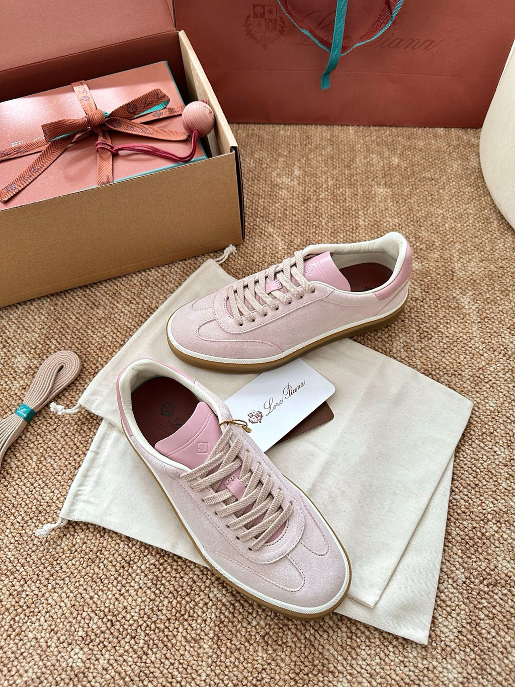 Loro Piana Suede Low-Top Sneakers - Blush Pink