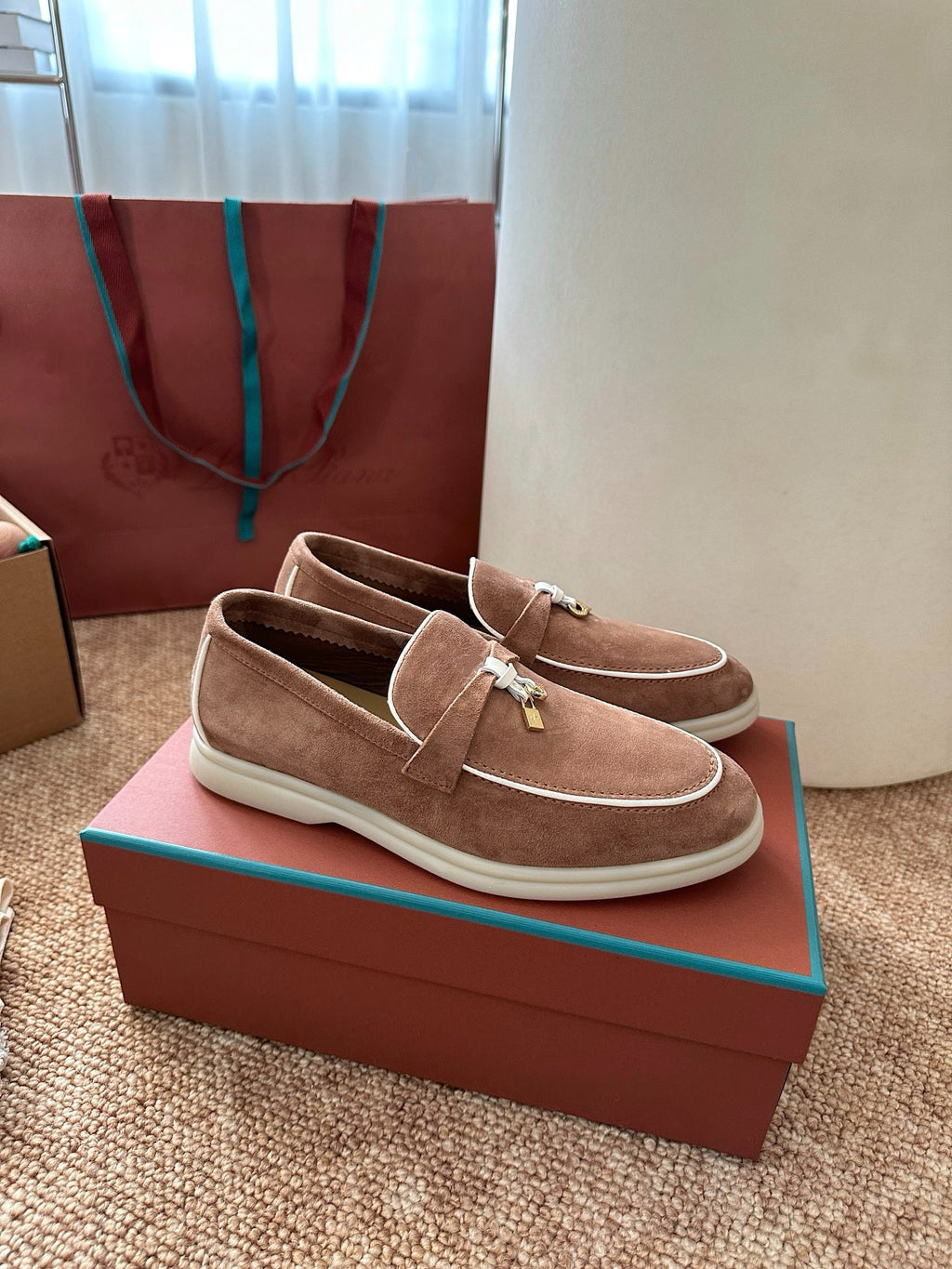 Loro Piana Summer Charms Walk Suede Loafers - Camel Brown