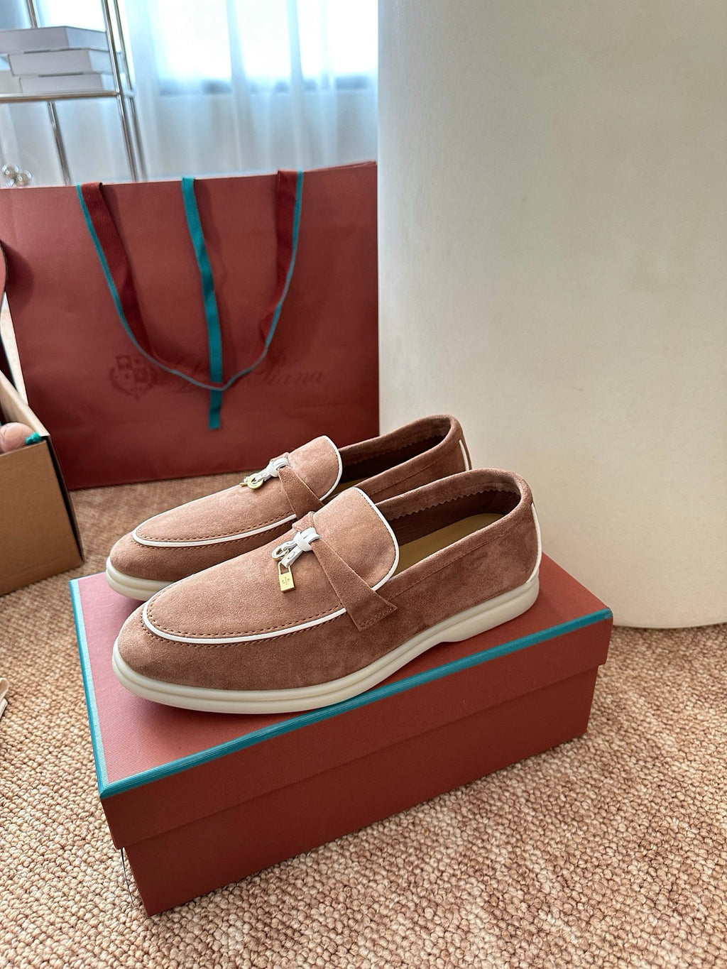 Loro Piana Summer Charms Walk Suede Loafers - Camel Brown