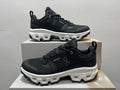 On Cloudrock Low Waterproof Hiking Shoes in Black / White