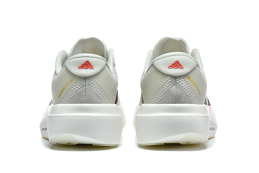 Adidas Adizero Evo SL Running Shoes in Off-White / Maroon / Solar Red