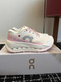 On Cloudmonster Unisex Road Running Sneakers Cream Off White Blush Pink Accent Thick CloudTec Sport Shoes