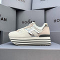 HOGAN White Silver Grey Striped Stack Wedge Platform Sneakers