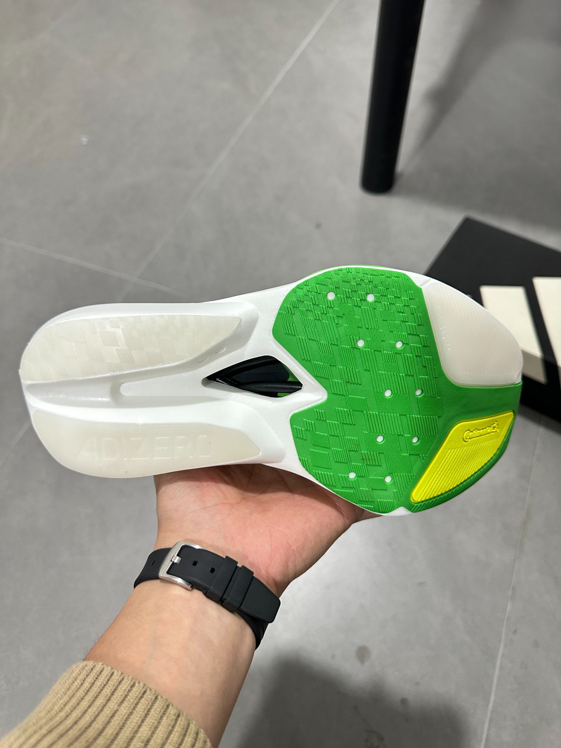 Adidas ADIZERO ADIOS PRO 4 (Cloud White / Green / Yellow colorway)