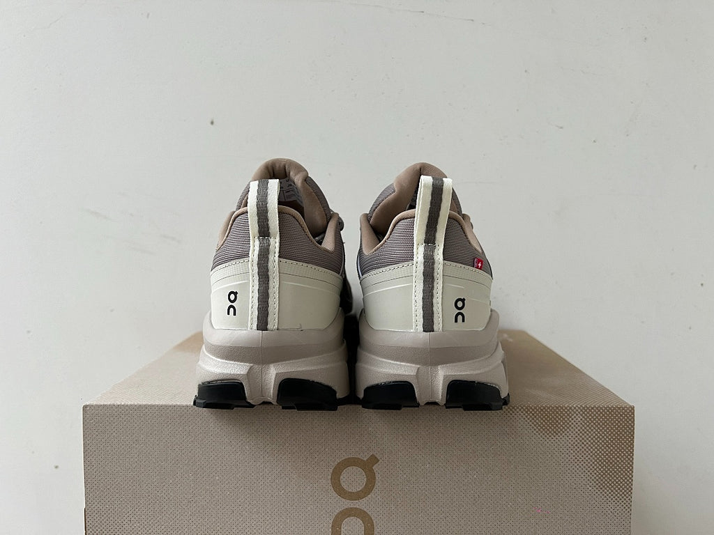 On Cloudrock Low Waterproof Hiking Shoes in Taupe / Cream