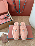 Loro Piana Summer Charms Walk Suede Mules - Peach Pink