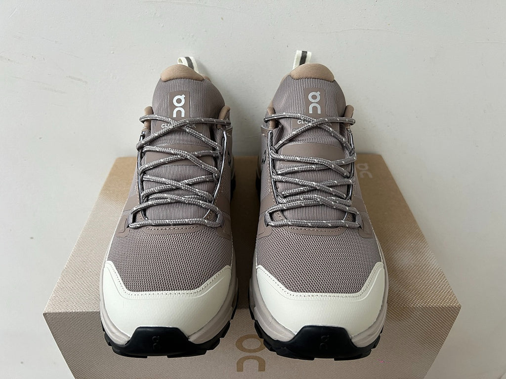 On Cloudrock Low Waterproof Hiking Shoes in Taupe / Cream