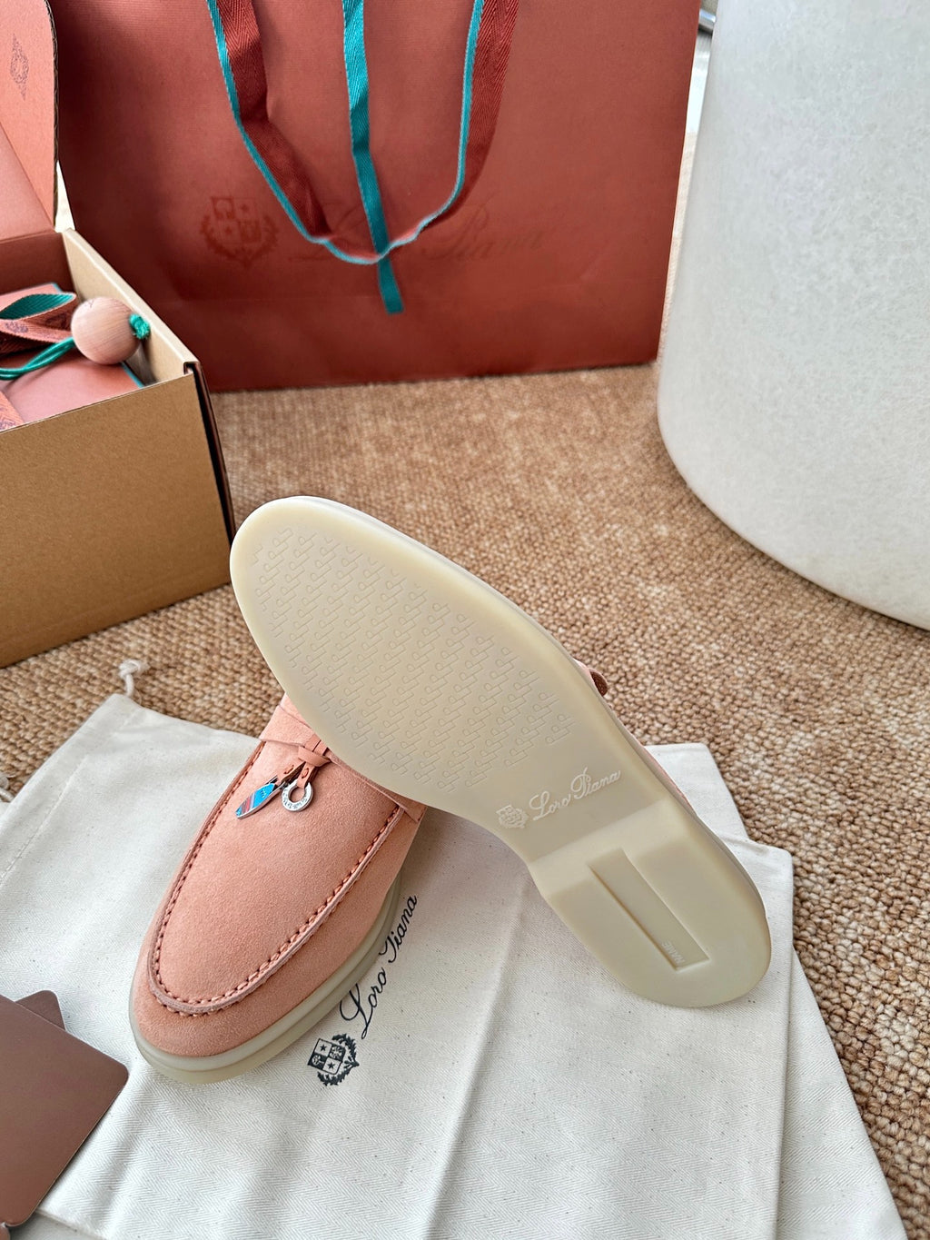 Loro Piana Summer Charms Walk Suede Mules - Peach Pink