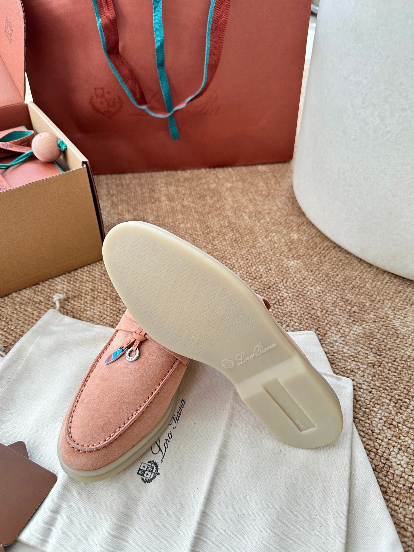 Loro Piana Summer Charms Walk Suede Mules - Peach Pink