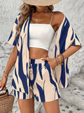 New Spring/Summer Cardigan Women'S Casual Fashion Short-Sleeved Top And Shorts Two-Piece Set