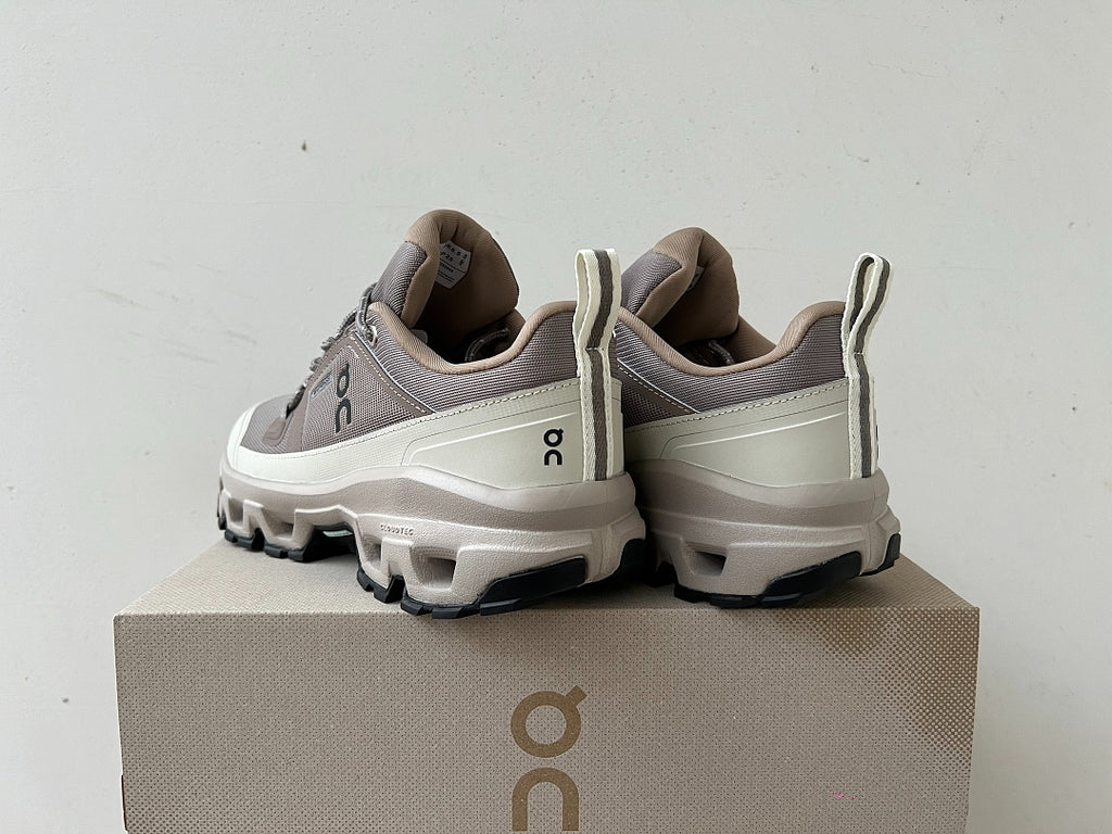 On Cloudrock Low Waterproof Hiking Shoes in Taupe / Cream