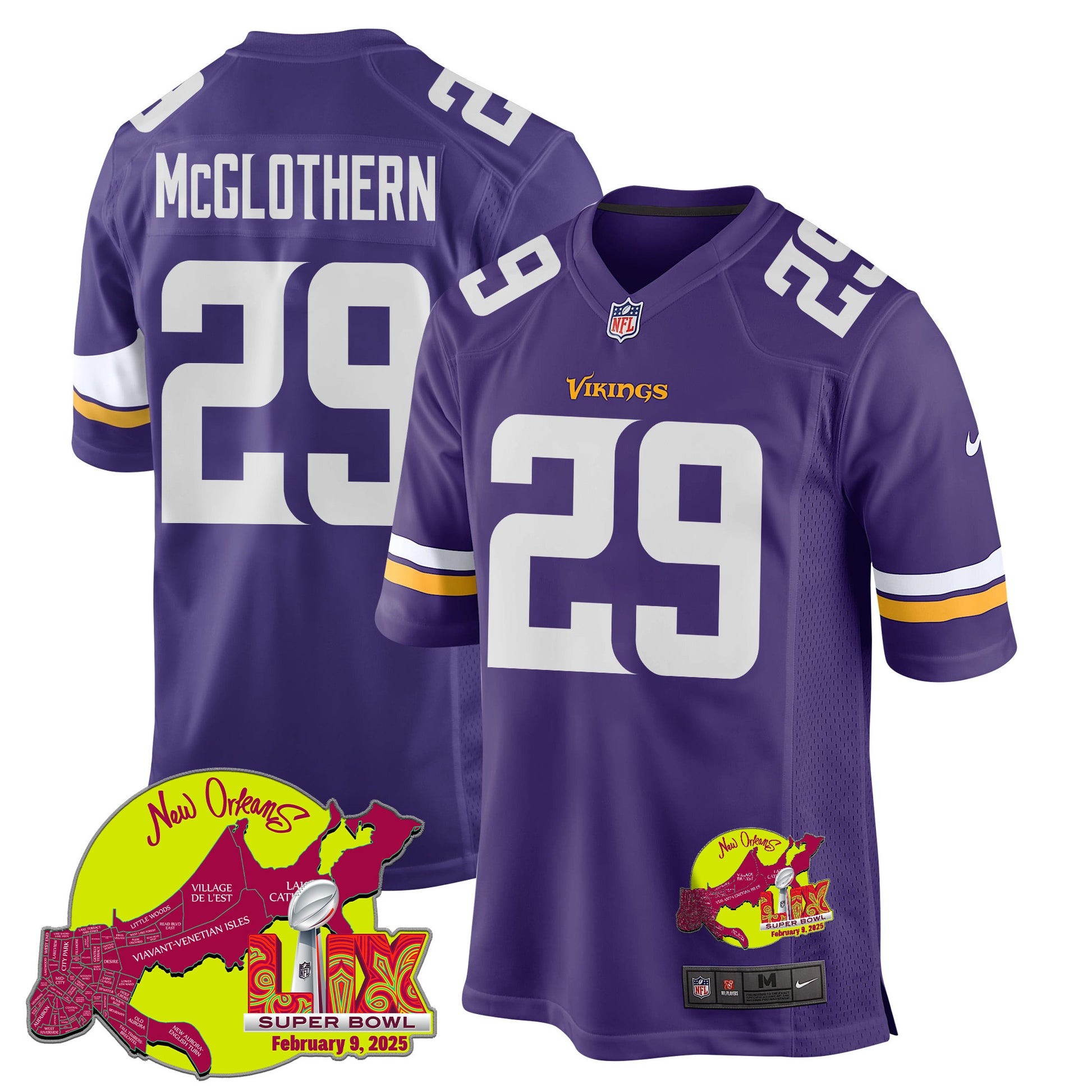 Dwight McGlothern 29 Minnesota Vikings Super Bowl LIX New Orleans Patch Game Jersey – Purple JS1489